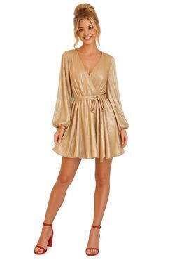 Gold Bardot  Surplice Dress - Size XL